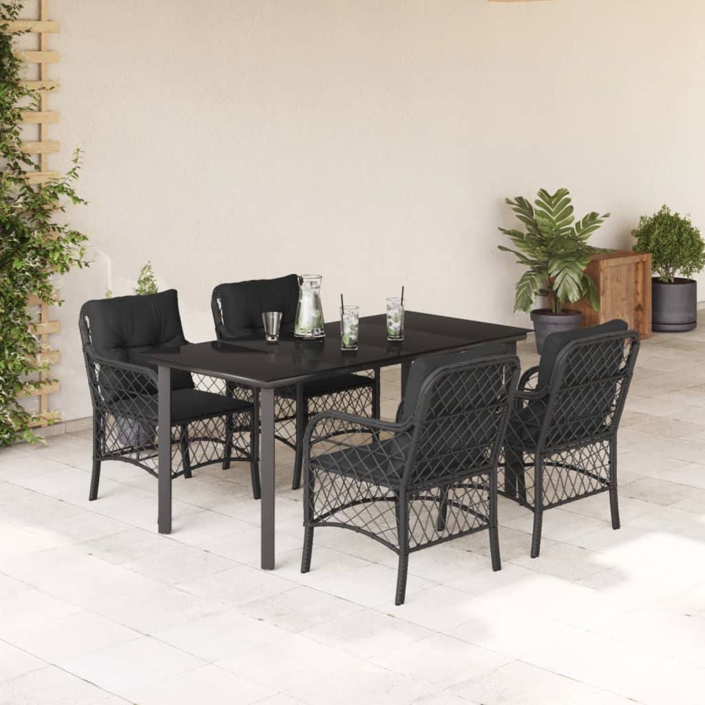 Ensemble à manger de jardin coussins 5pcs Noir Résine tressée