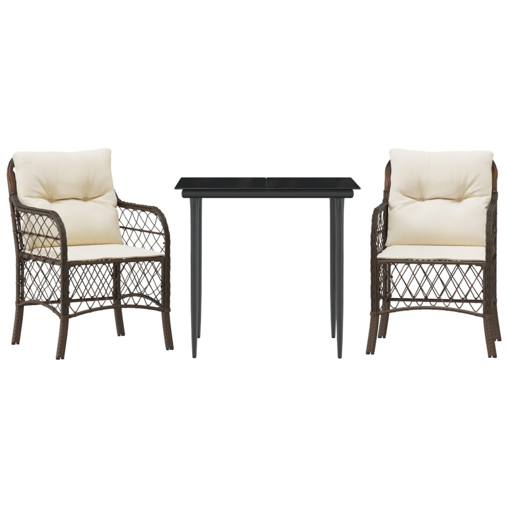 Ensemble de bistro 3 pcs avec coussins marron résine tressée