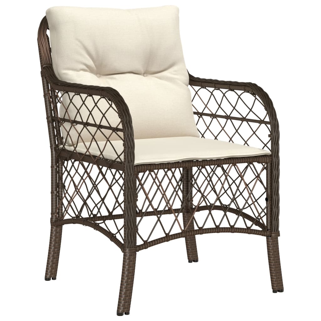 Ensemble à manger de jardin 5 pcs et coussins marron poly rotin
