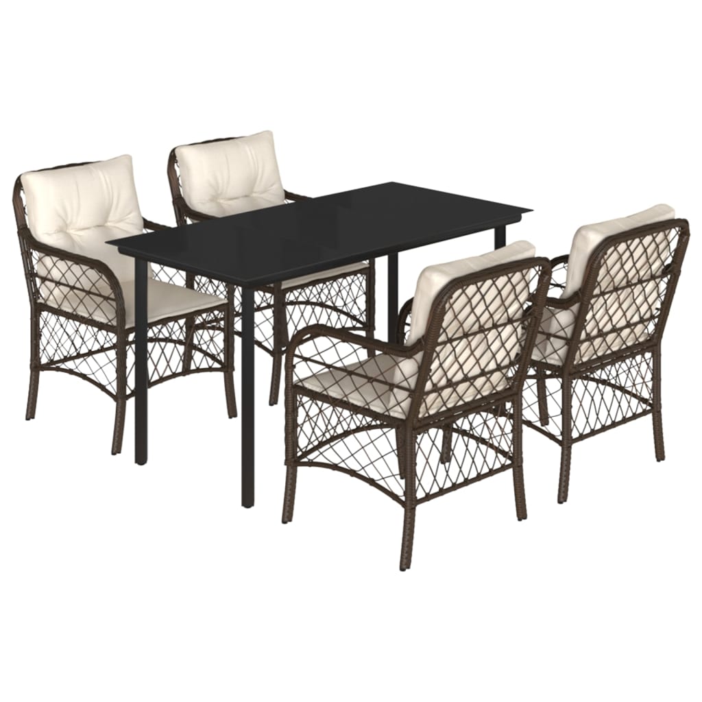 Ensemble à manger de jardin 5 pcs et coussins marron poly rotin