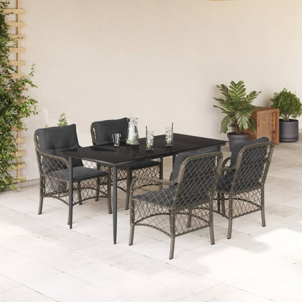 Ensemble à manger de jardin 5 pcs coussins gris résine tressée