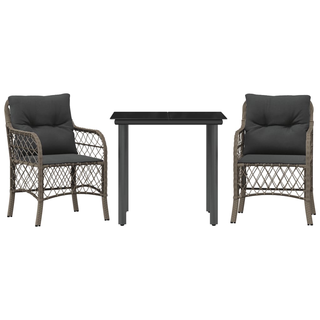 Ensemble de bistro 3 pcs avec coussins gris résine tressée