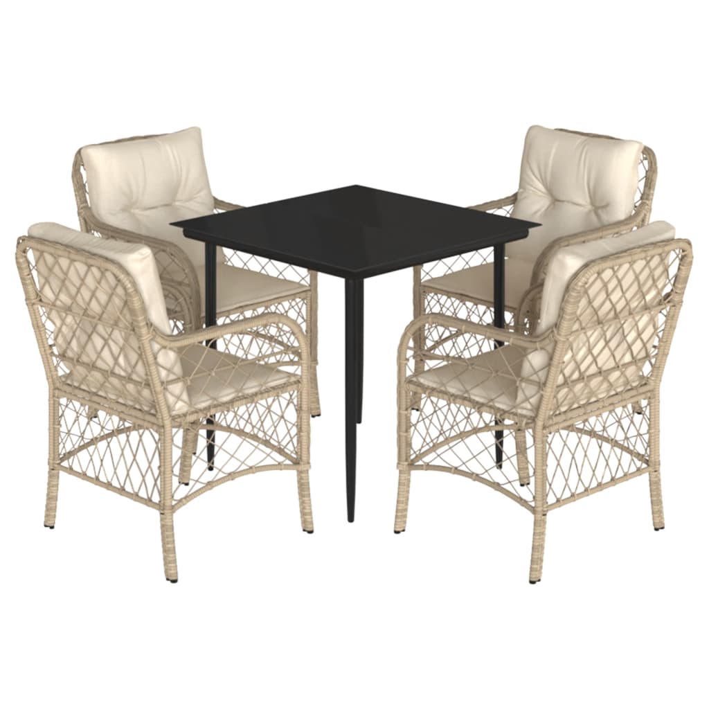 Ensemble à manger de jardin avec coussins 5pcs Beige poly rotin