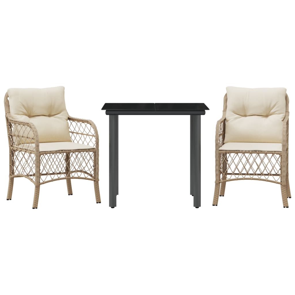 Ensemble de bistro 3 pcs avec coussins beige résine tressée