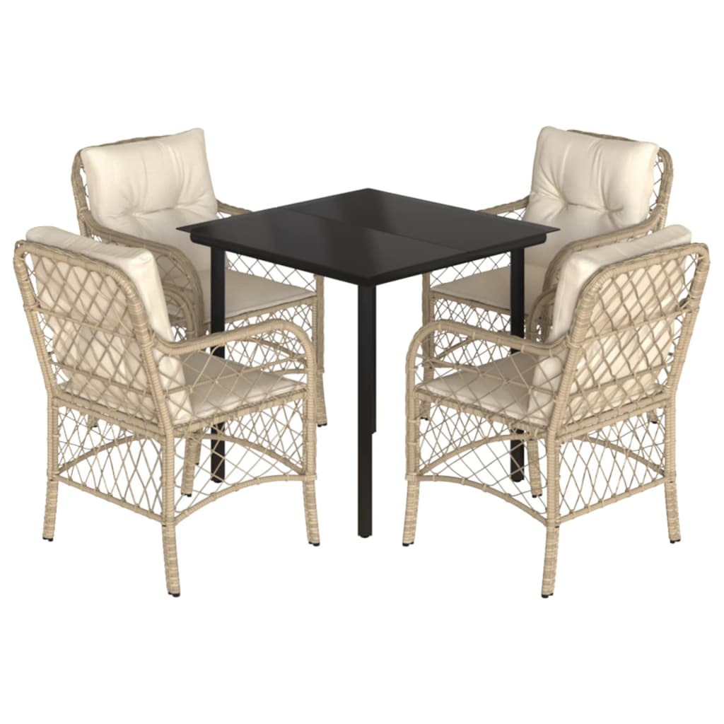 Ensemble à manger de jardin avec coussins 5pcs Beige poly rotin