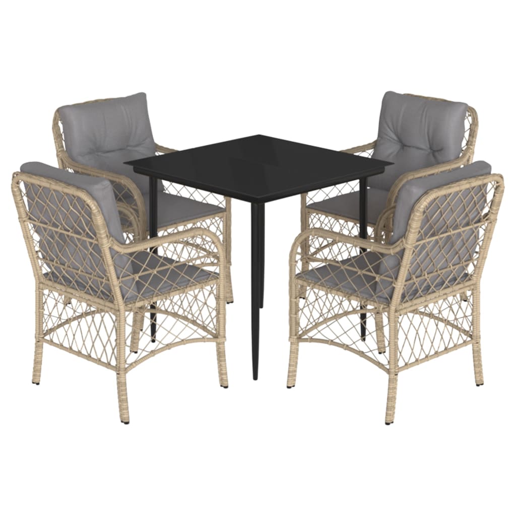Ensemble à manger de jardin coussins 5 pcs mélange beige rotin