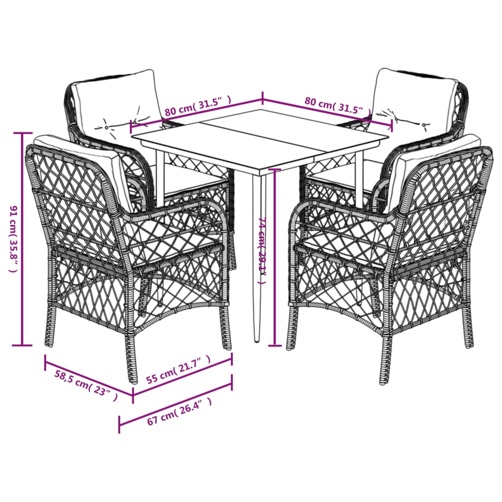 Ensemble à manger de jardin coussins 5 pcs mélange beige rotin