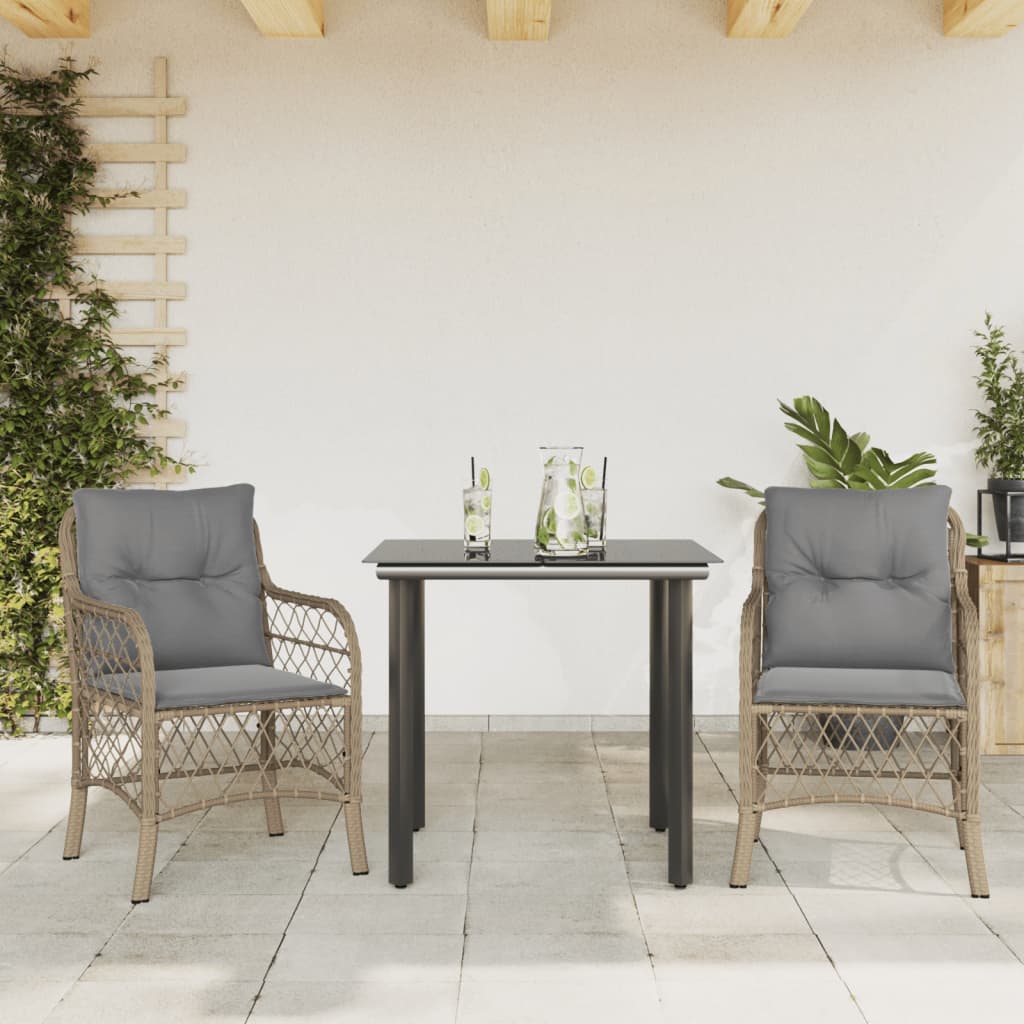 Ensemble de bistro 3 pcs coussins mélange beige résine tressée