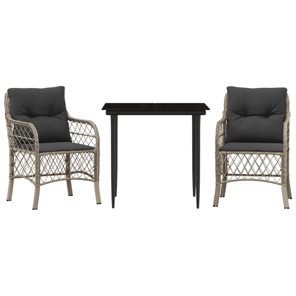 Ensemble de bistro 3 pcs et coussins gris clair résine tressée
