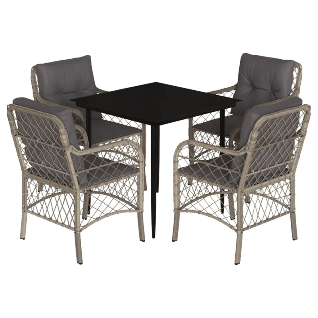 Ensemble à manger de jardin et coussins 5 pcs gris clair rotin