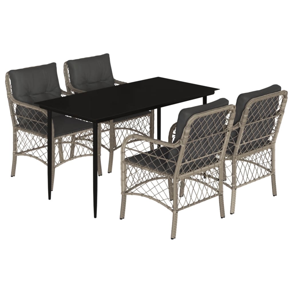 Ensemble à manger de jardin et coussins 5 pcs gris clair rotin