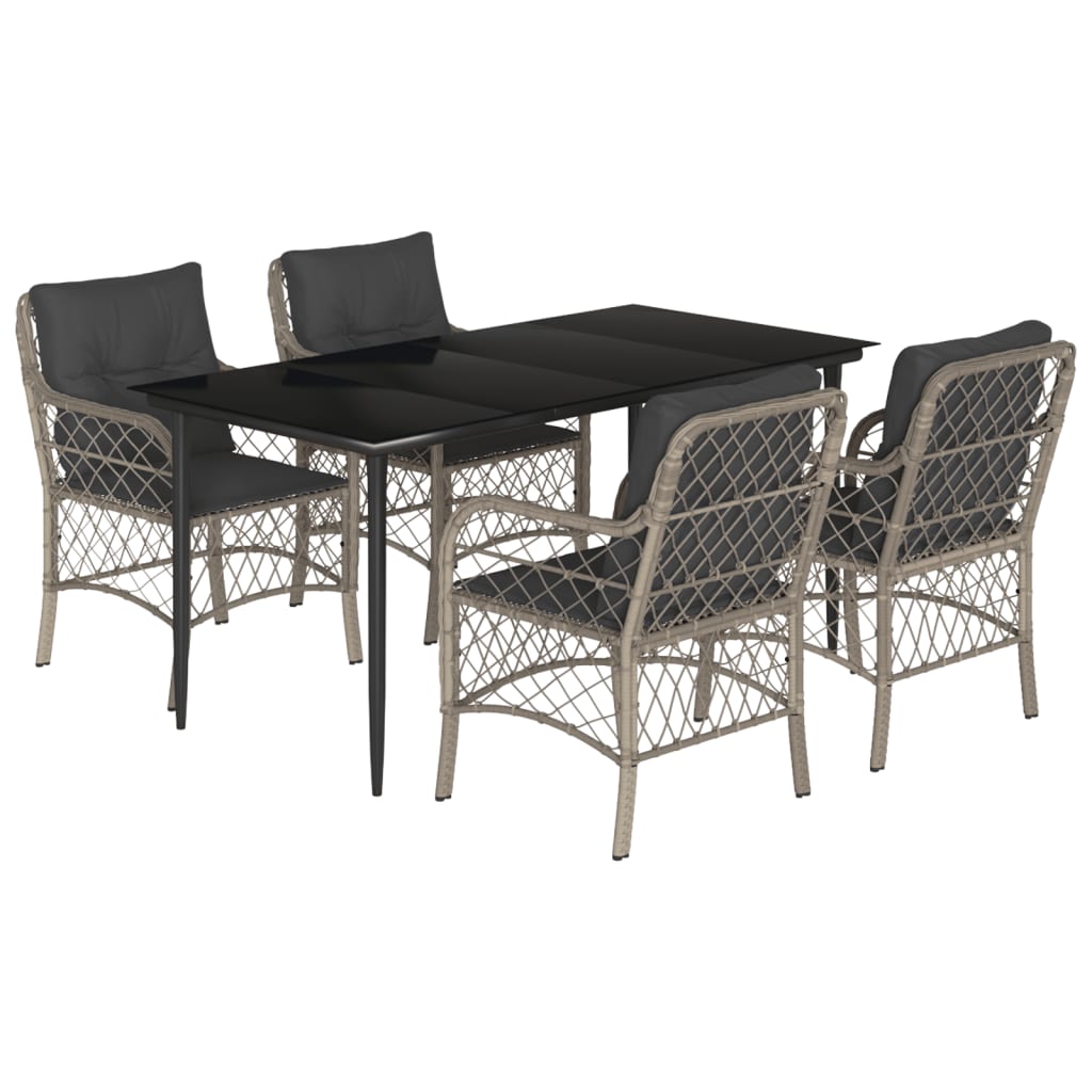 Ensemble à manger de jardin et coussins 5 pcs gris clair rotin