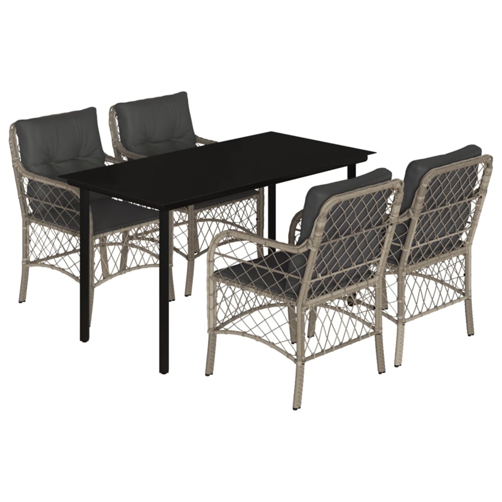 Ensemble à manger de jardin et coussins 5 pcs gris clair rotin