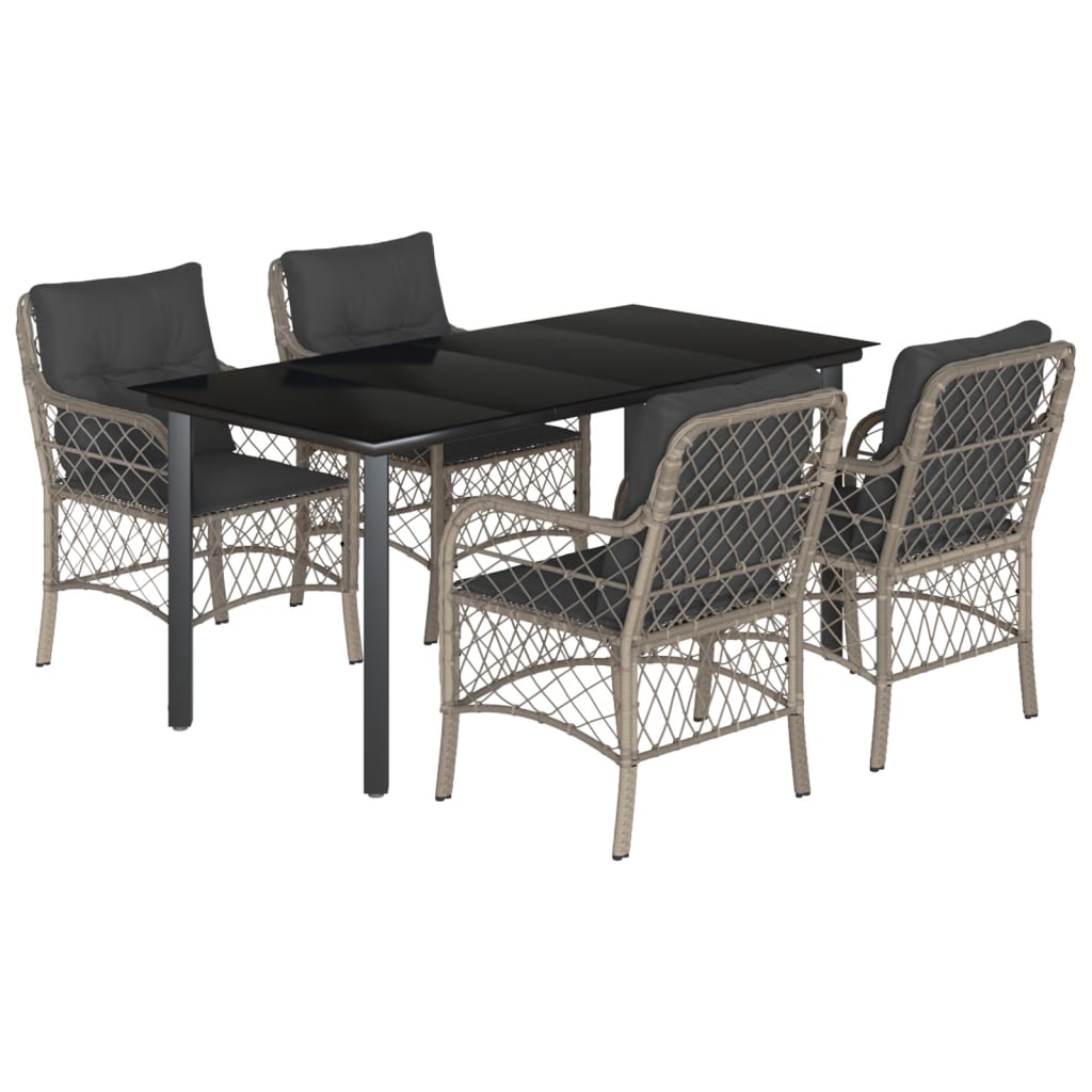 Ensemble à manger de jardin et coussins 5 pcs gris clair rotin