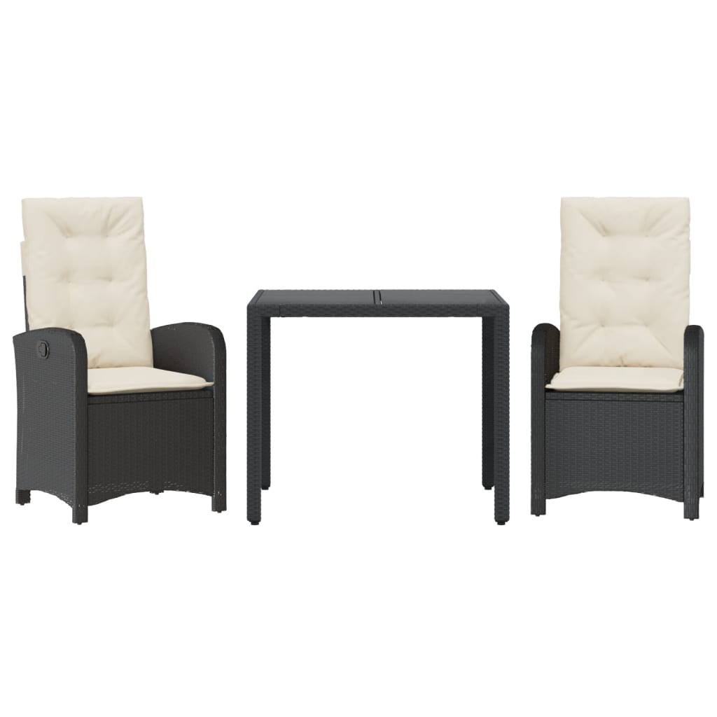 Ensemble à manger de jardin avec coussins 3 pcs Noir