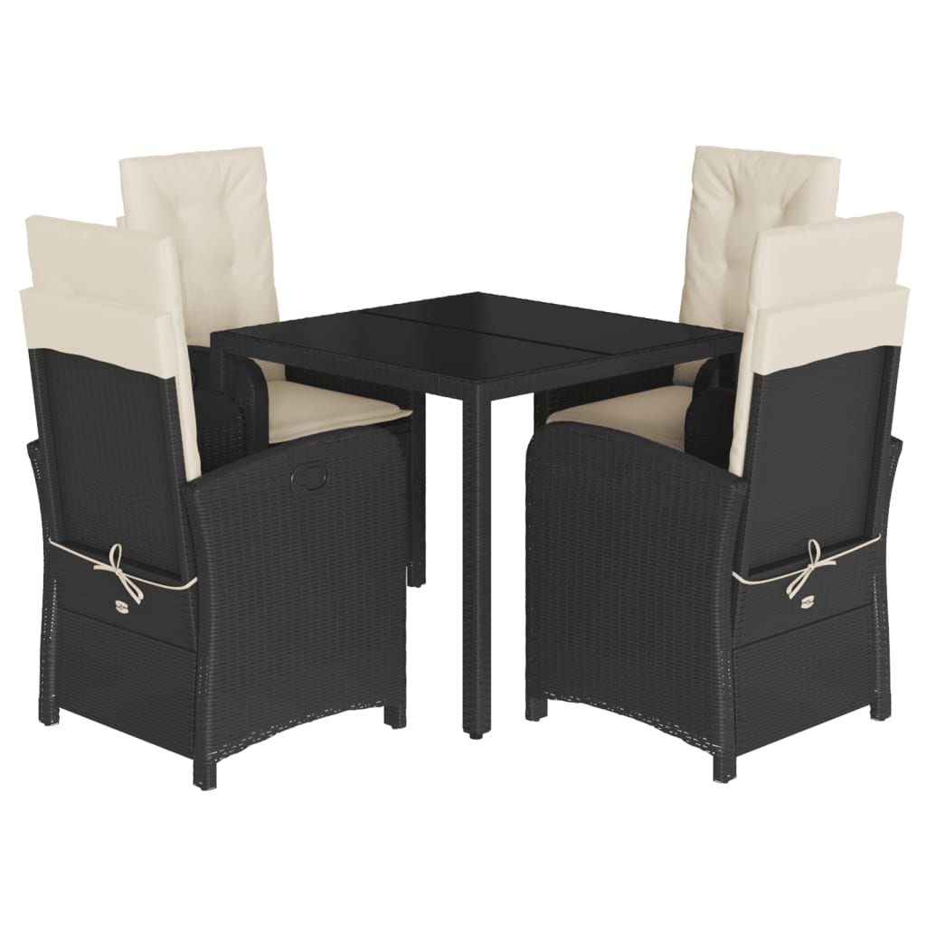 Ensemble à manger de jardin coussins 5pcs Noir Résine tressée
