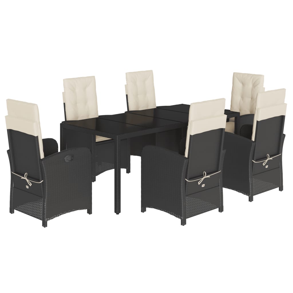 Ensemble à manger de jardin coussins 7pcs Noir Résine tressée