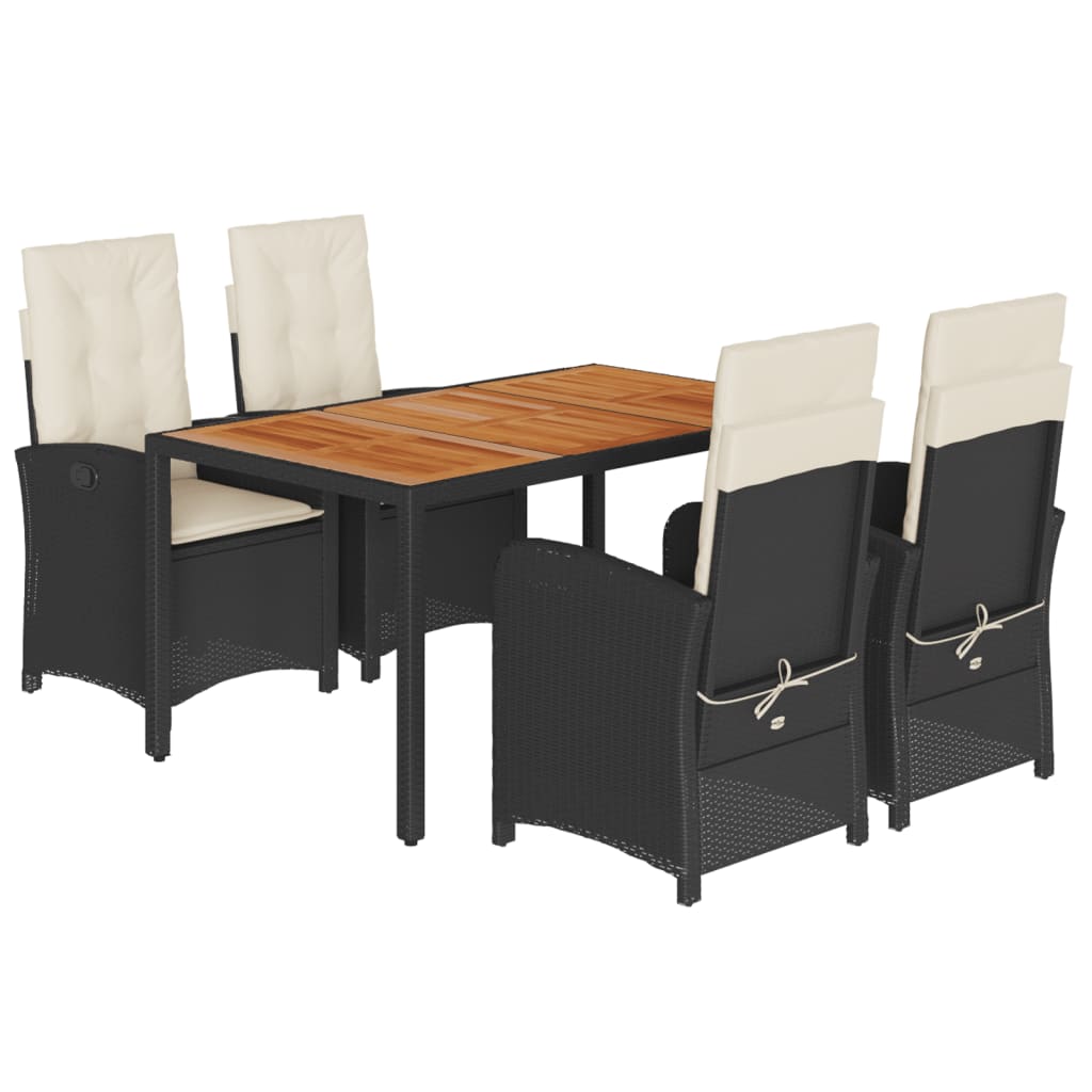 Ensemble à manger de jardin coussins 5pcs Noir Résine tressée
