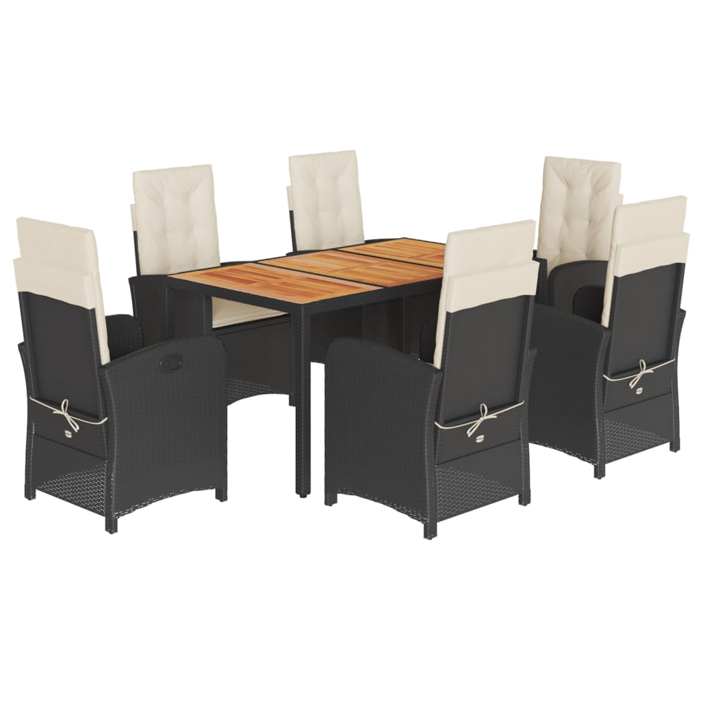 Ensemble à manger de jardin coussins 7pcs Noir Résine tressée