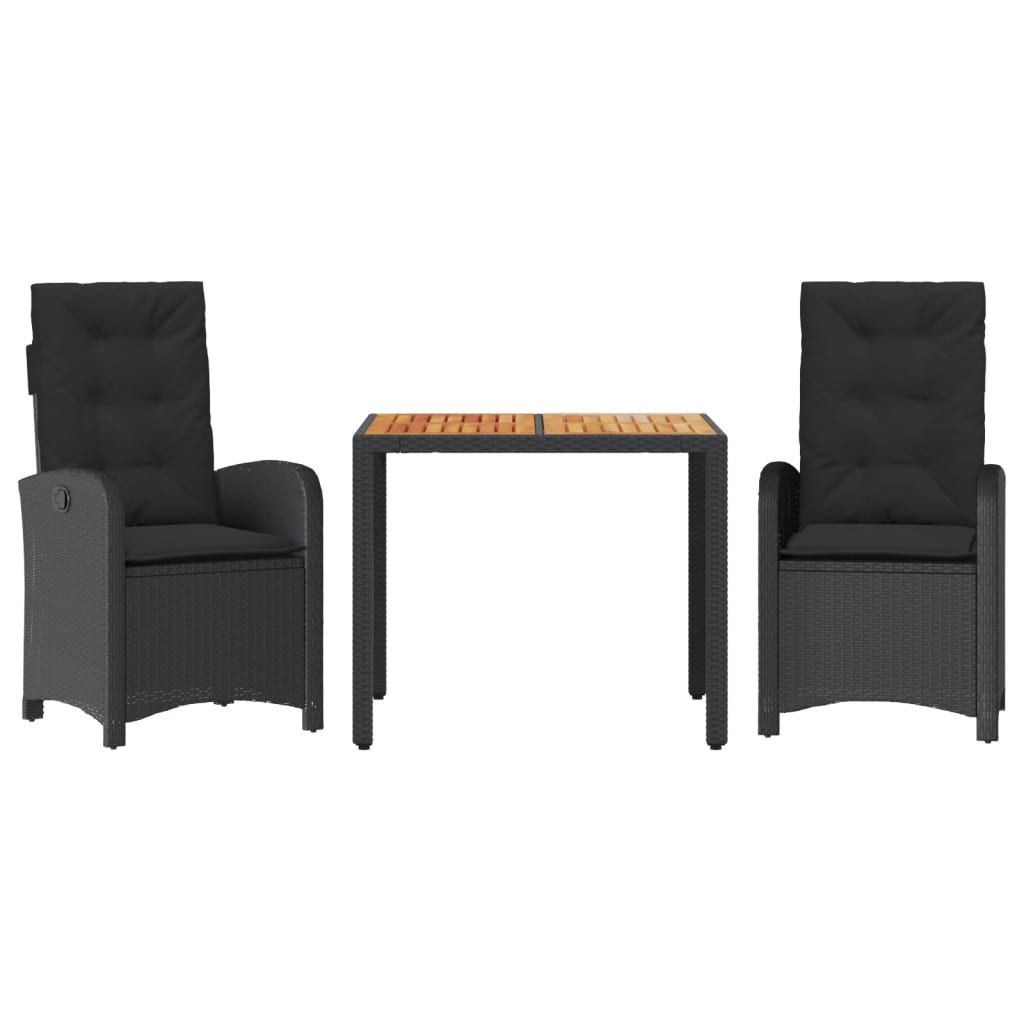 Ensemble à manger de jardin avec coussins 3 pcs Noir