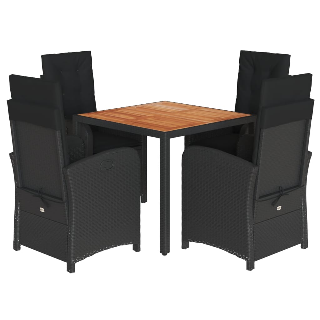 Ensemble à manger de jardin coussins 5pcs Noir Résine tressée