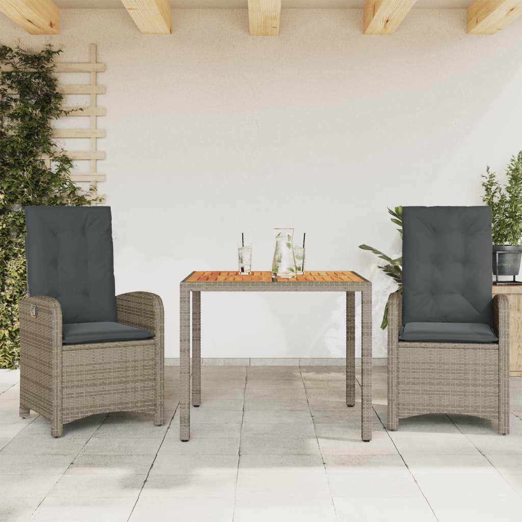 Ensemble à manger de jardin 3 pcs coussins gris résine tressée