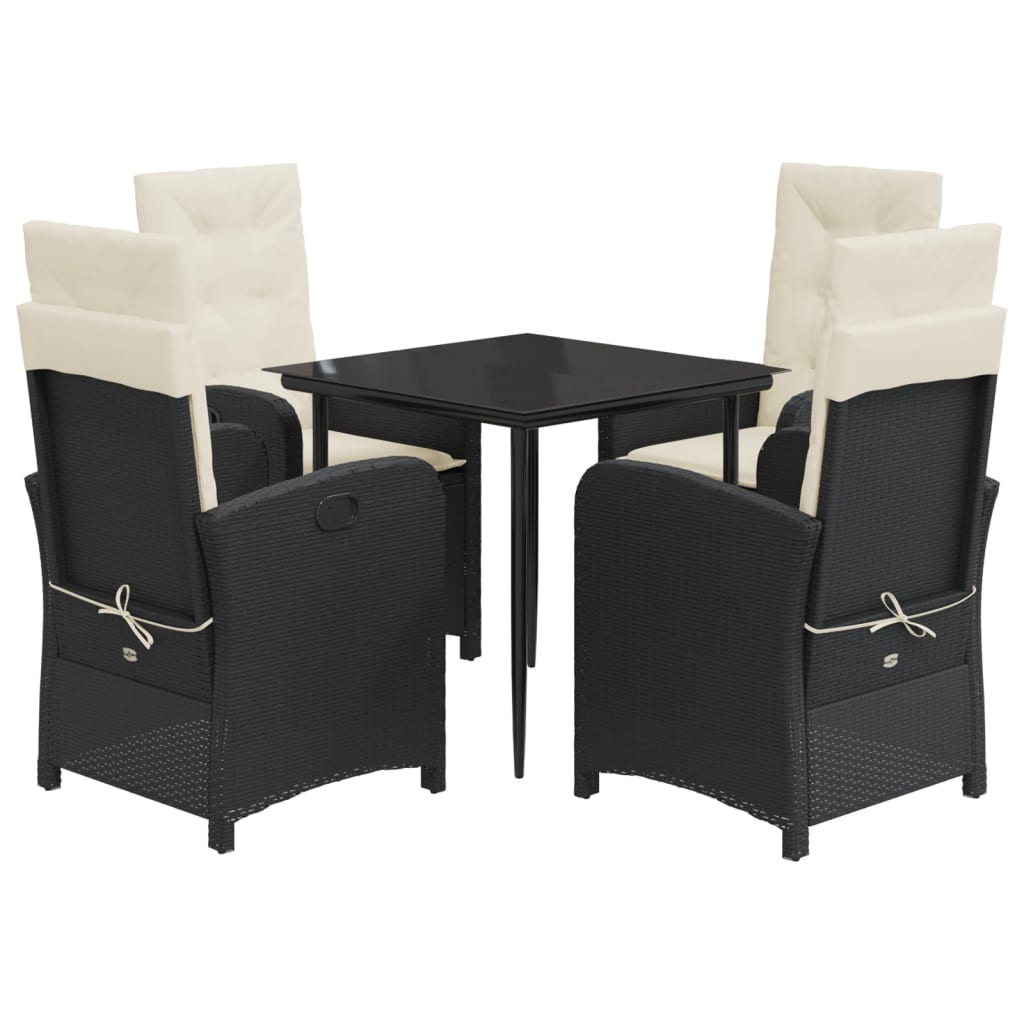 Ensemble à manger de jardin coussins 5pcs Noir Résine tressée