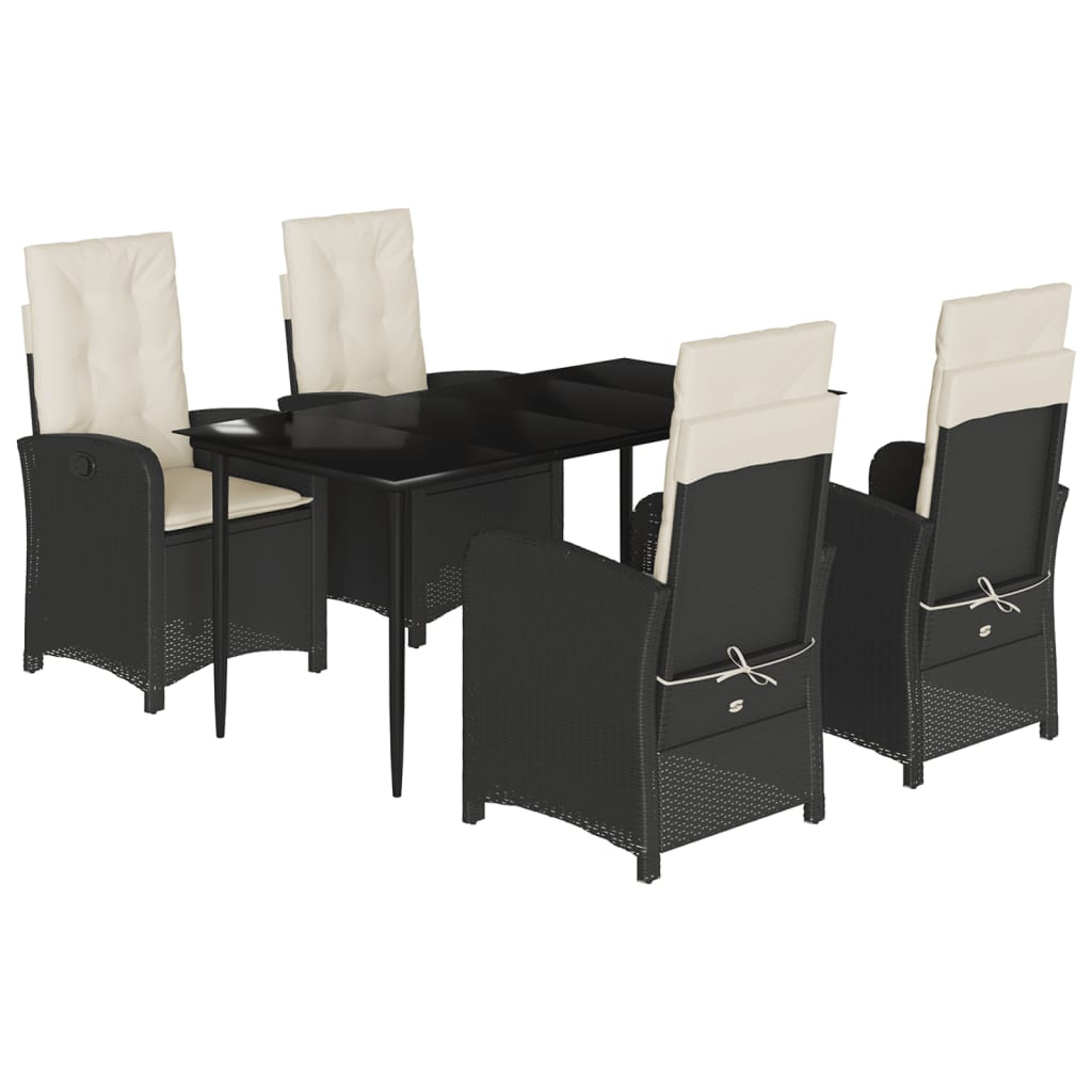 Ensemble à manger de jardin coussins 5pcs Noir Résine tressée