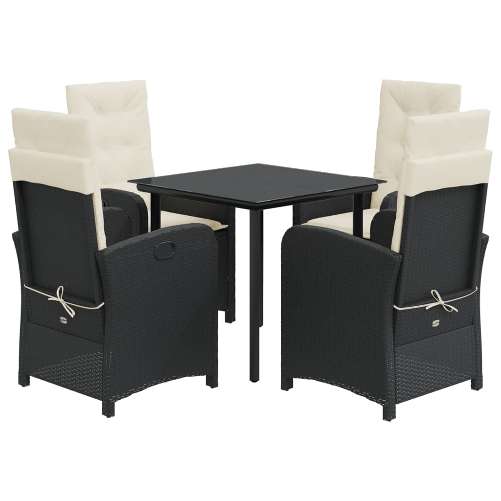 Ensemble à manger de jardin coussins 5pcs Noir Résine tressée