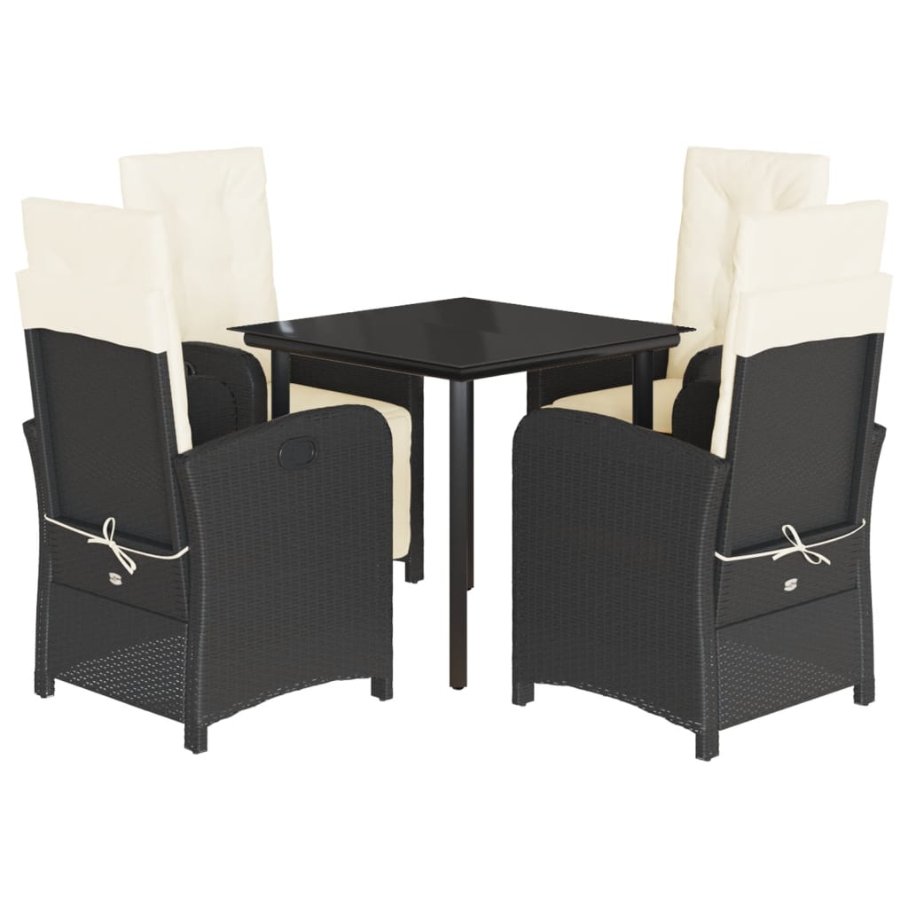 Ensemble à manger de jardin coussins 5pcs Noir Résine tressée