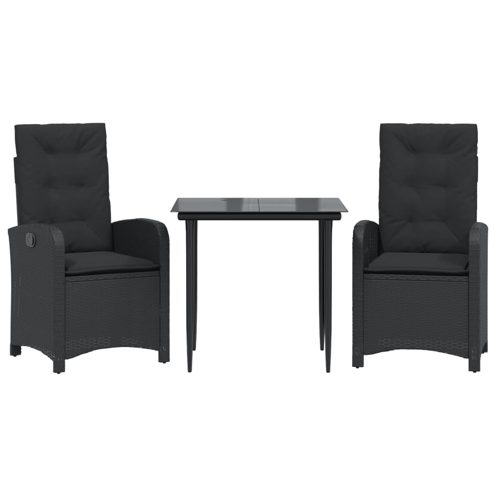 Ensemble à manger de jardin avec coussins 3 pcs Noir
