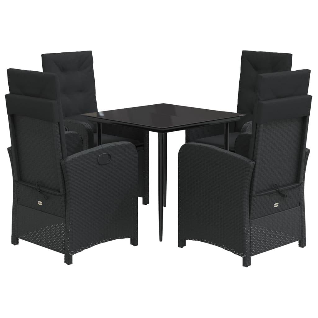 Ensemble à manger de jardin coussins 5pcs Noir Résine tressée