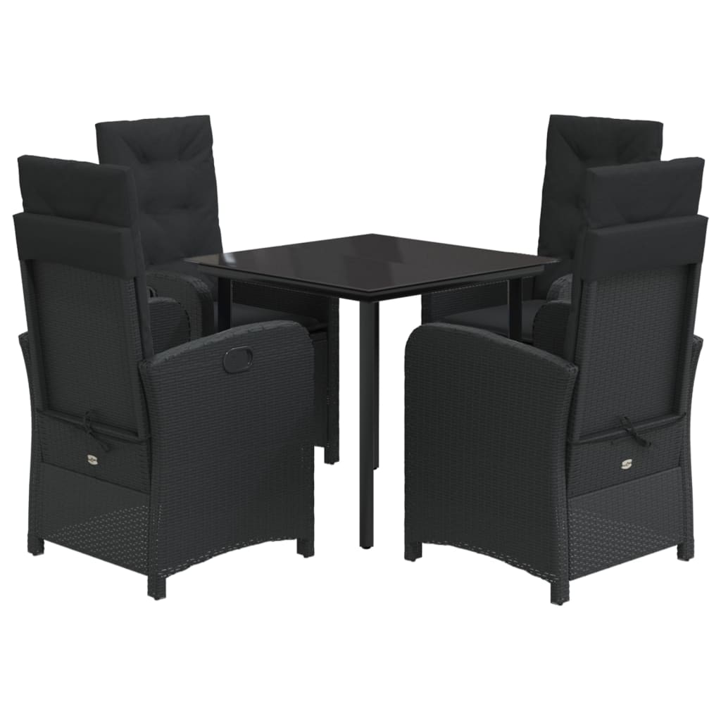 Ensemble à manger de jardin coussins 5pcs Noir Résine tressée