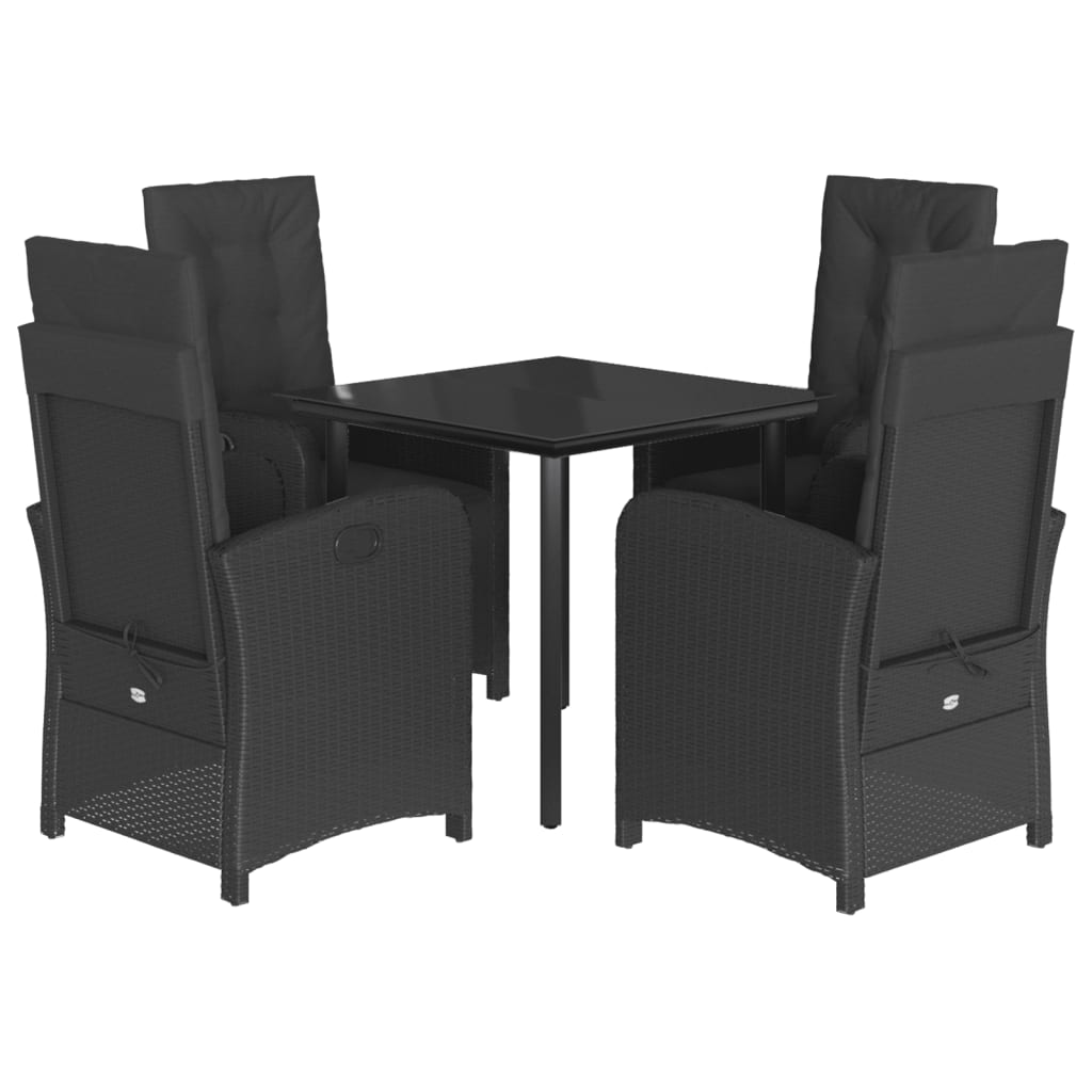 Ensemble à manger de jardin coussins 5pcs Noir Résine tressée