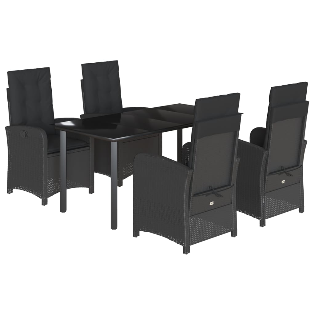 Ensemble à manger de jardin coussins 5pcs Noir Résine tressée