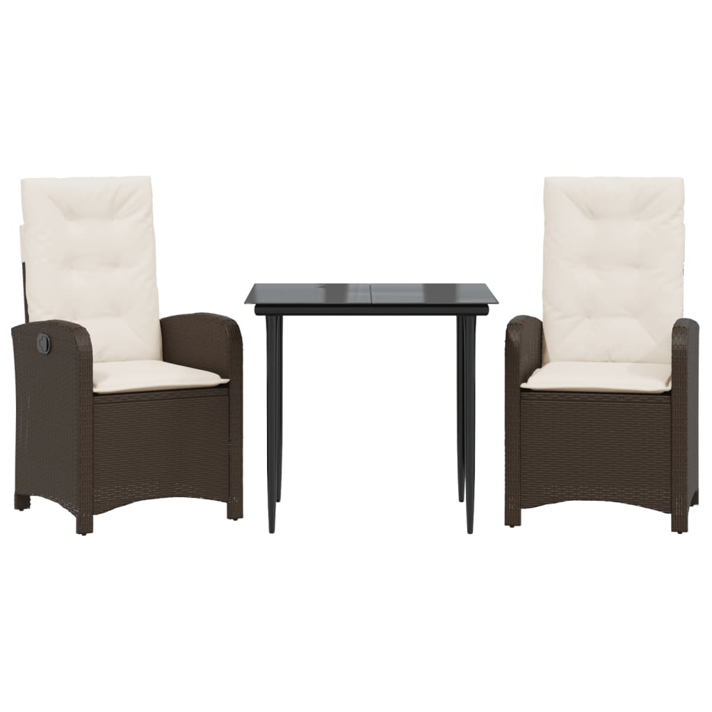 Ensemble à manger de jardin 3 pcs et coussins marron poly rotin