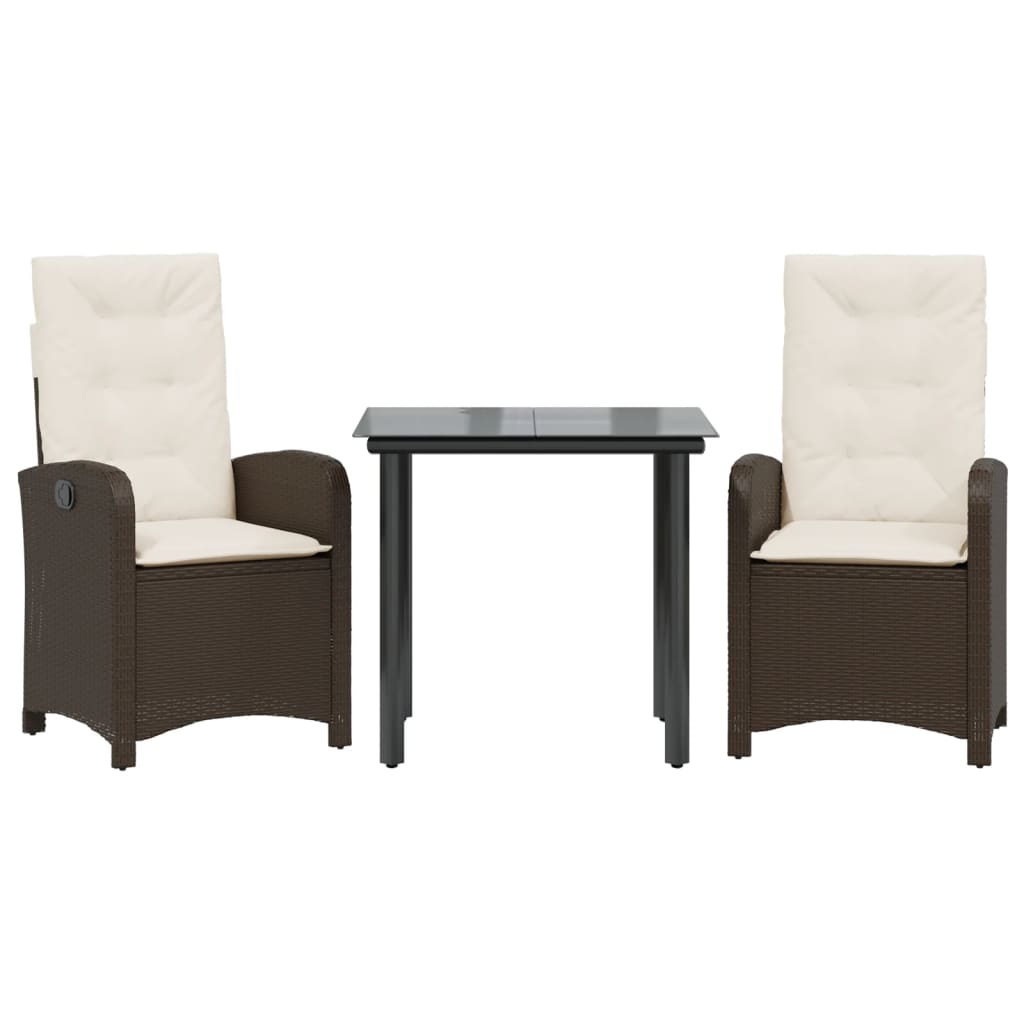 Ensemble à manger de jardin 3 pcs et coussins marron poly rotin