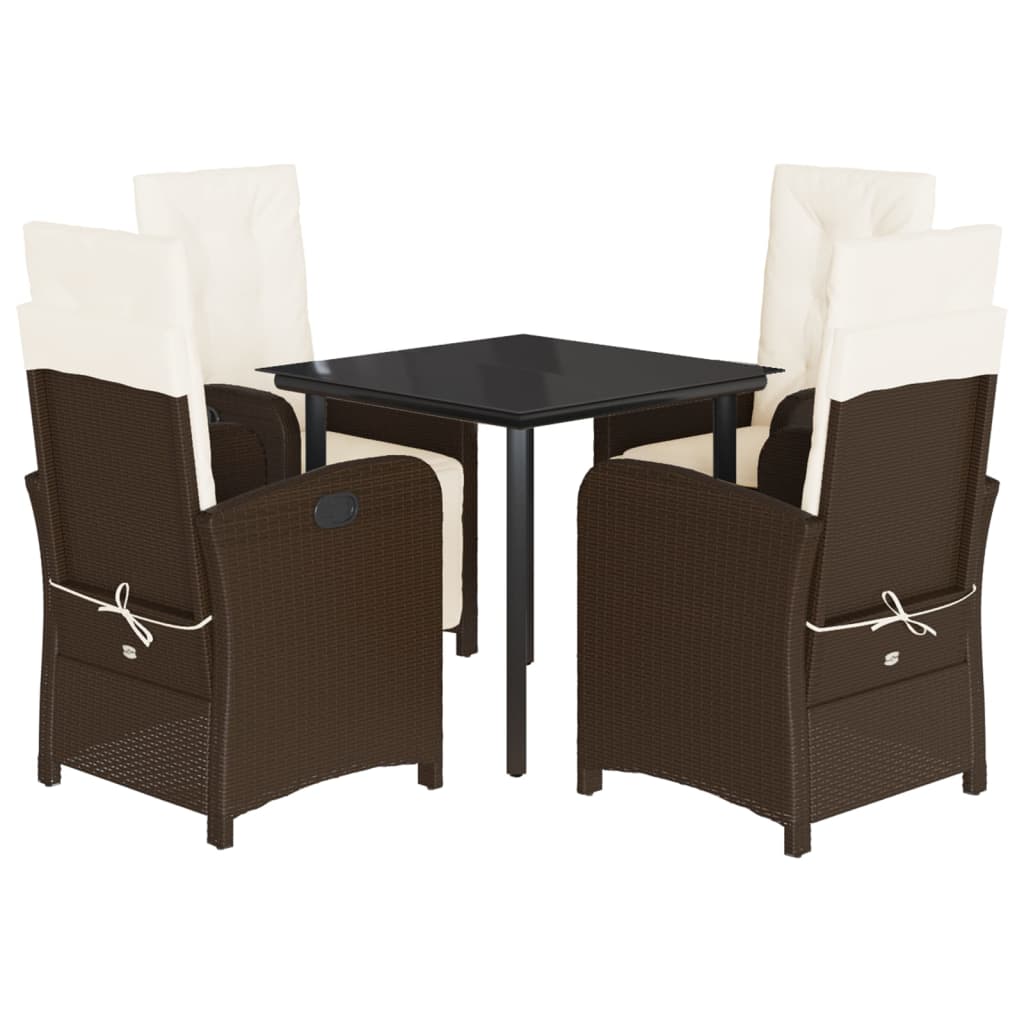 Ensemble à manger de jardin 5 pcs et coussins marron poly rotin