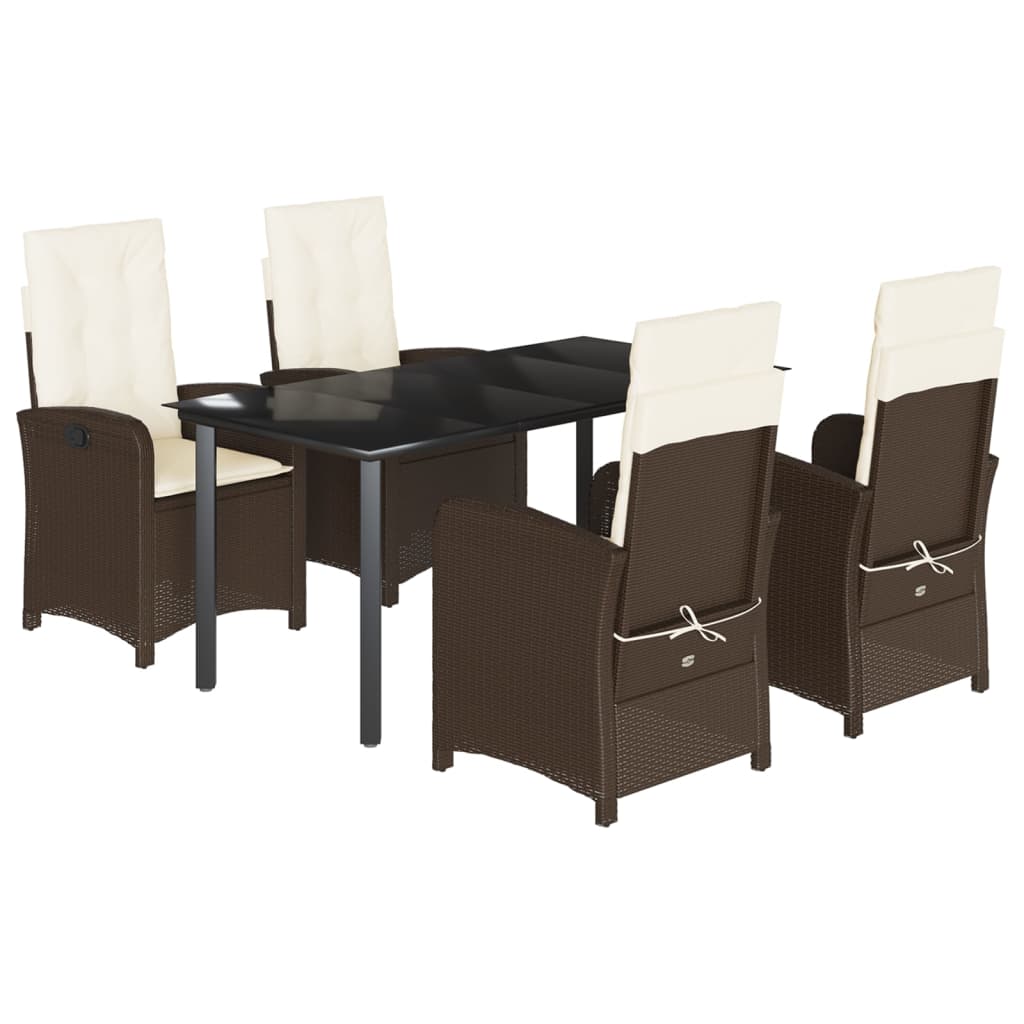 Ensemble à manger de jardin 5 pcs et coussins marron poly rotin