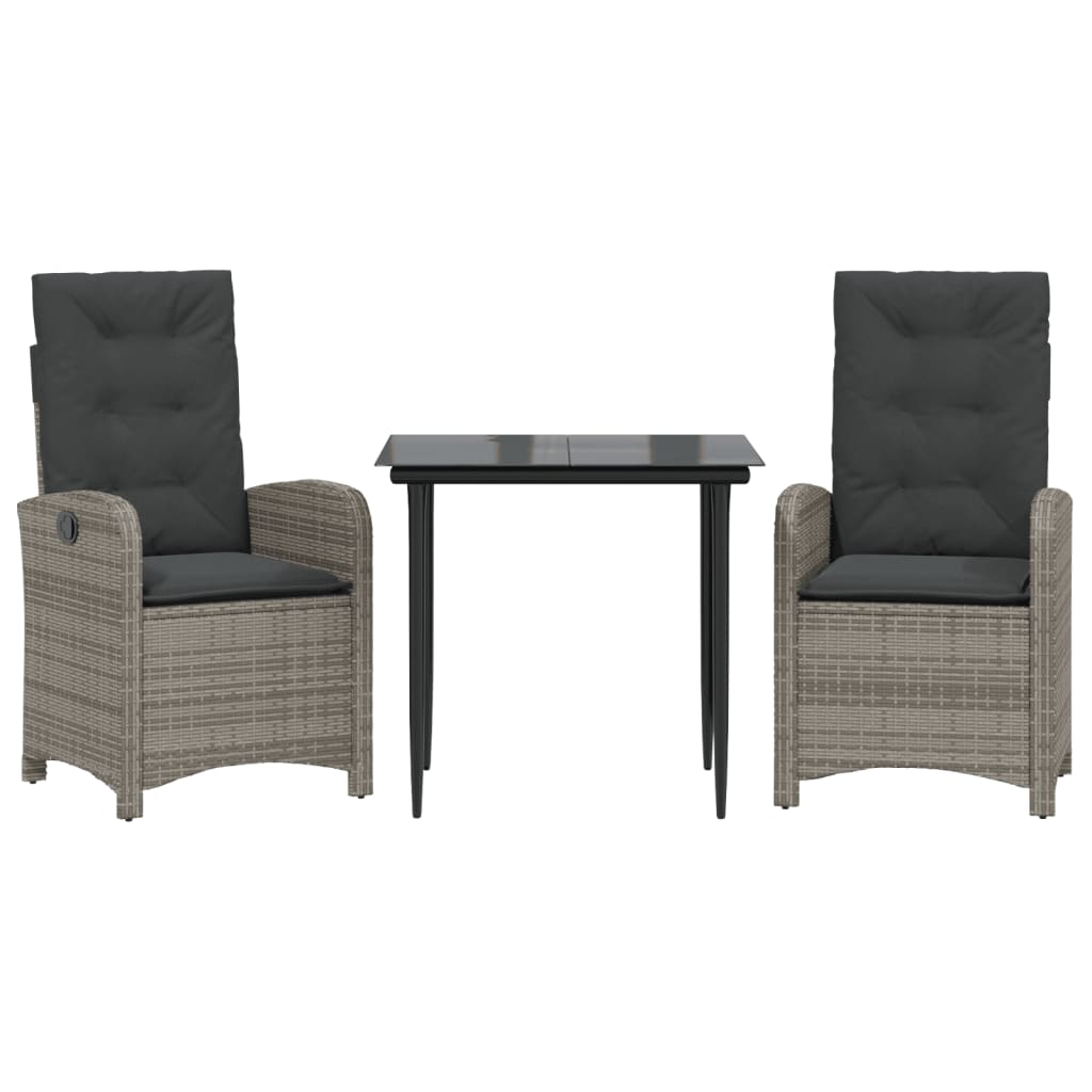 Ensemble à manger de jardin 3 pcs coussins gris résine tressée
