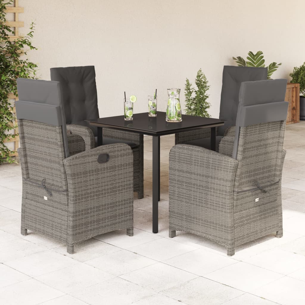 Ensemble à manger de jardin 5 pcs coussins gris résine tressée