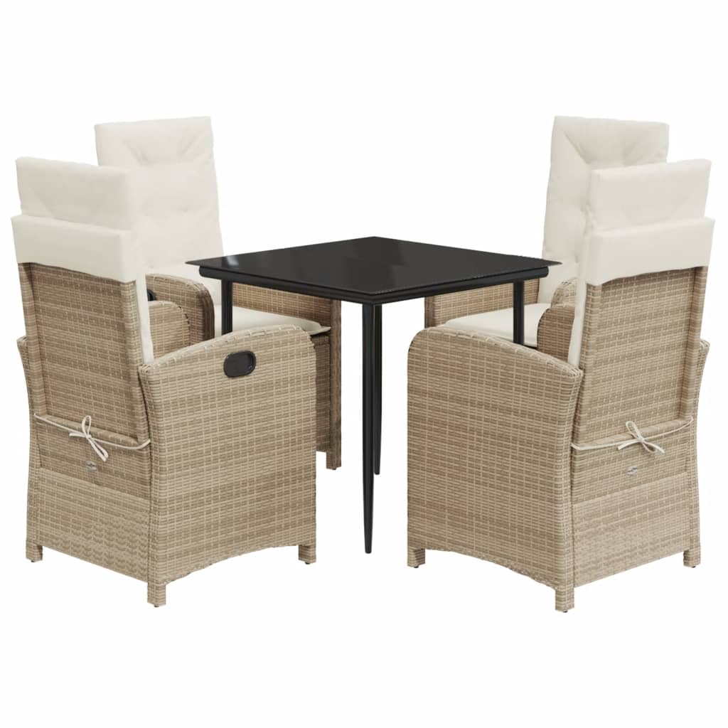 Ensemble à manger de jardin avec coussins 5pcs Beige poly rotin