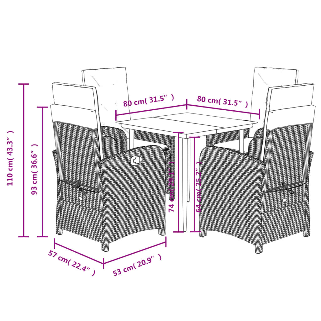 Ensemble à manger de jardin avec coussins 5pcs Beige poly rotin