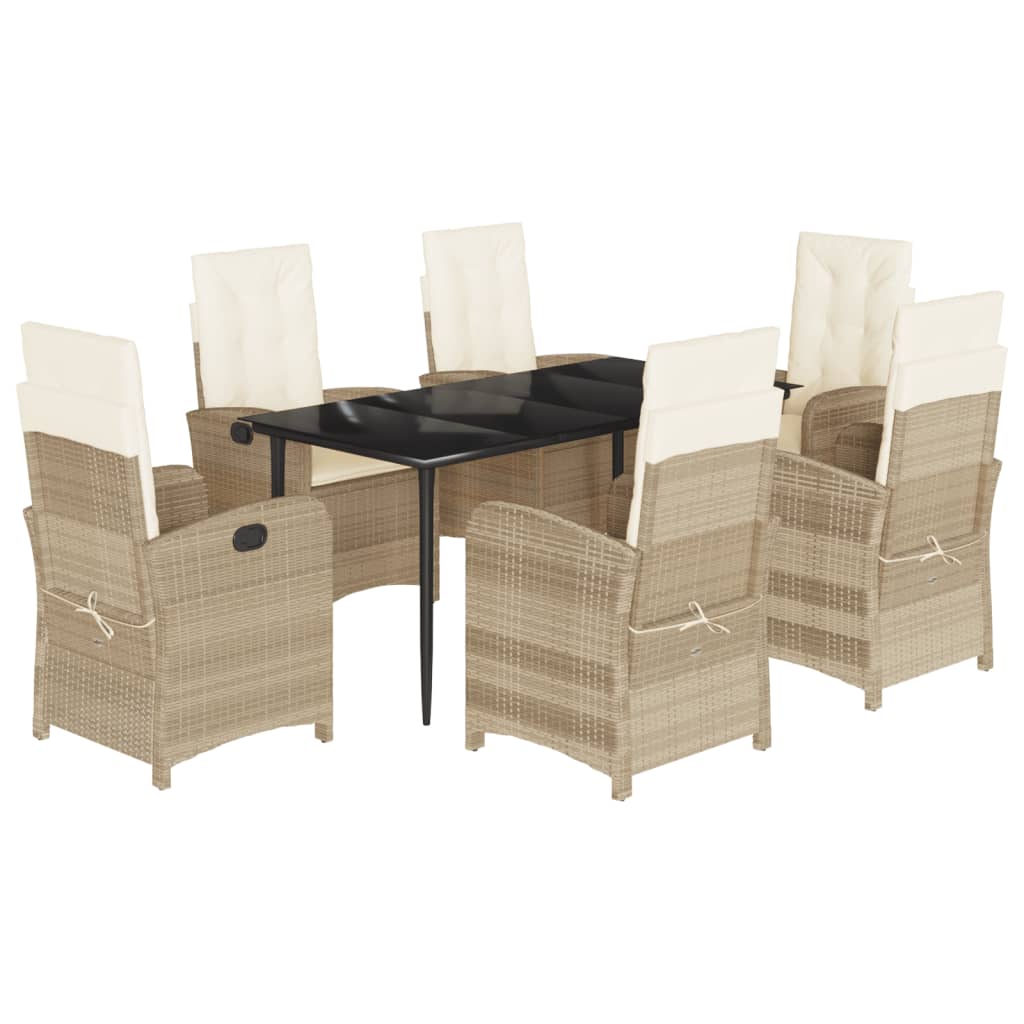 Ensemble à manger de jardin et coussins 7 pcs beige poly rotin