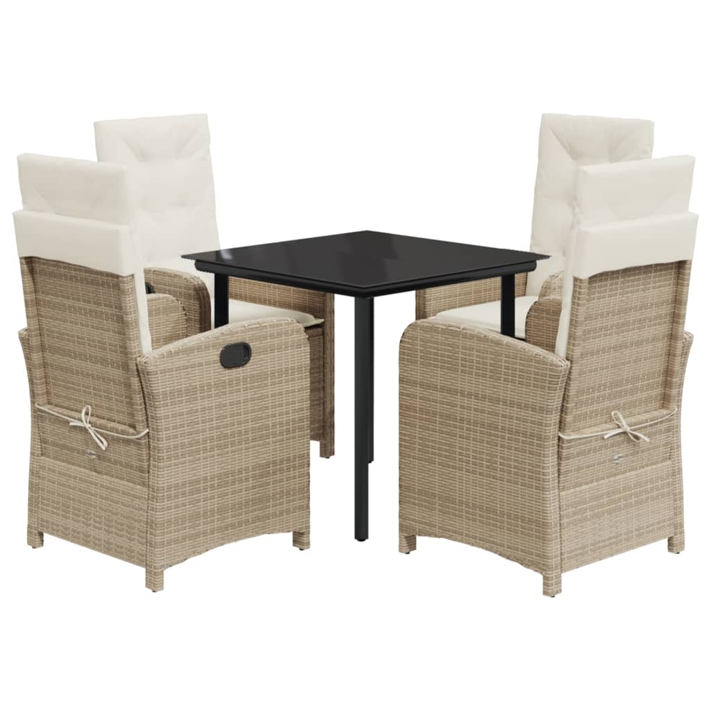 Ensemble à manger de jardin avec coussins 5pcs Beige poly rotin