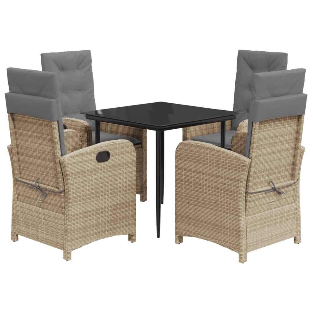Ensemble à manger de jardin coussins 5 pcs mélange beige rotin