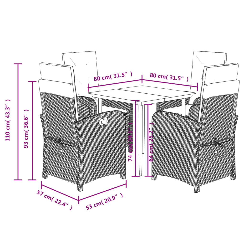 Ensemble à manger de jardin coussins 5 pcs mélange beige rotin