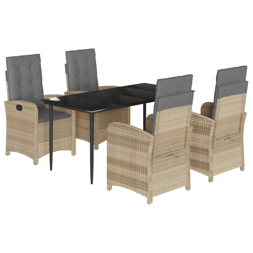 Ensemble à manger de jardin coussins 5 pcs mélange beige rotin