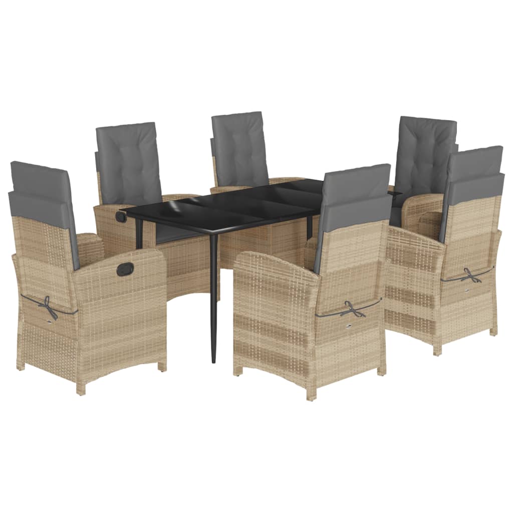 Ensemble à manger de jardin coussins 7 pcs mélange beige rotin