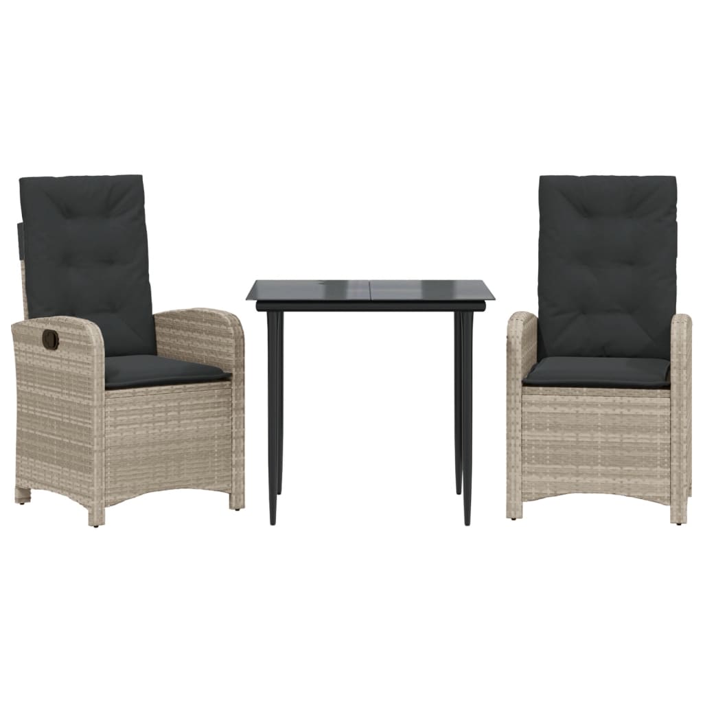 Ensemble à manger de jardin 3pcs coussins gris clair poly rotin